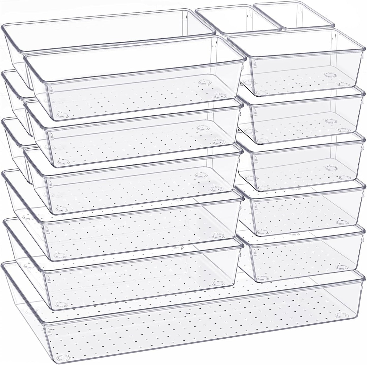 Criusia Drawer Organizer, 18 Pack Large Clear Plastic Kitchen Drawer Organizers Set, 6 Size Versatile Bathroom and Vanity Drawer Organizer Trays, Storage Bins for Makeup, Bedroom, Kitchen Utensils