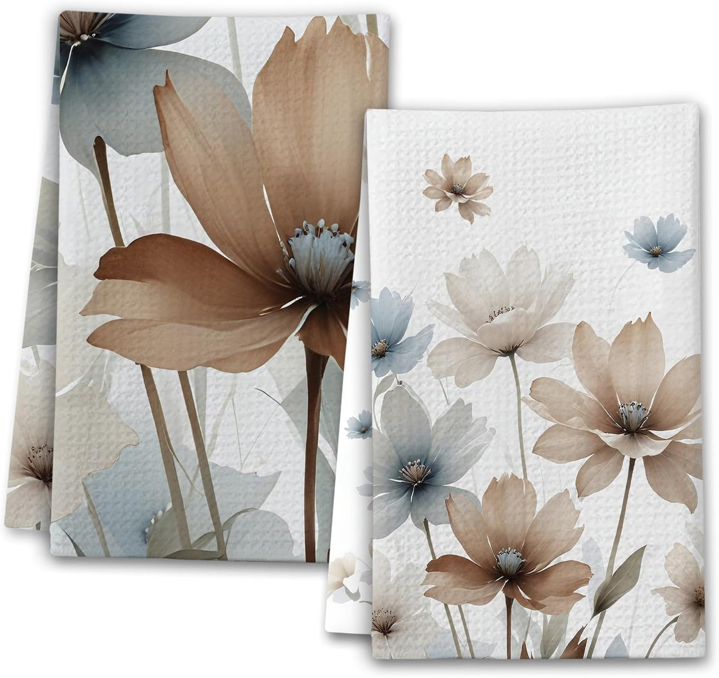 Watercolor Flowers Kitchen Towels, Poppy Floral Leaves House Hand Towel Set of 2, Farmhouse Gifts for Home Bathroom Holiday Decor - A06