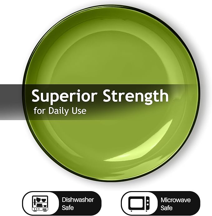 MIAMIO – 30 Oz / 8.6 Inch Set of 6 Pasta Bowls/Salad Bowls, Pasta Plates Wide and Shallow Bowl, Large Ceramic Stoneware Deep Plate Serving Soup - Le Papillon Collection (Green)