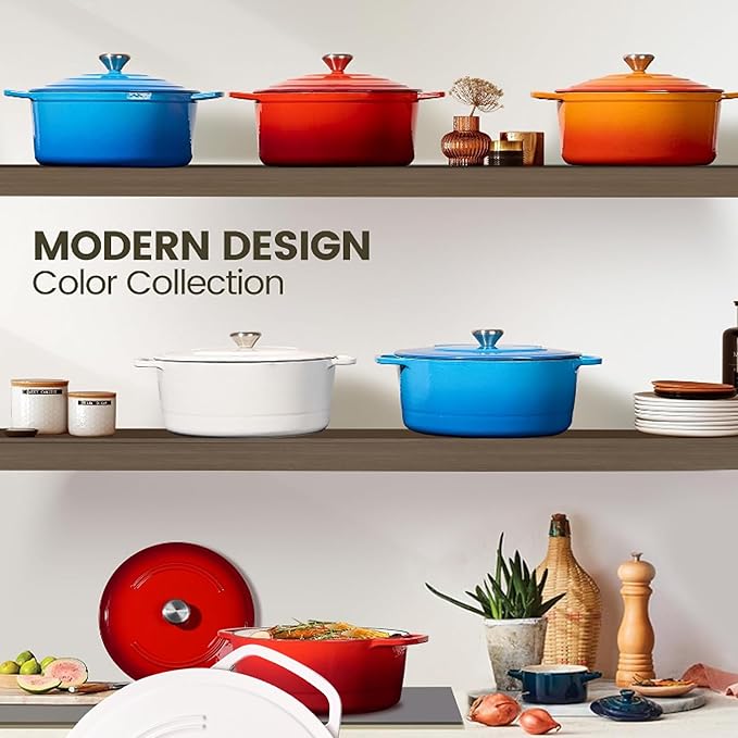 Chef Power Dutch Oven Pot with Lid 6QT, Enameled Cast Iron Dutch Oven for Bread Baking, Braising, Stews, Roasting, Oven Safe Dutch Ovens, Gradient Blue