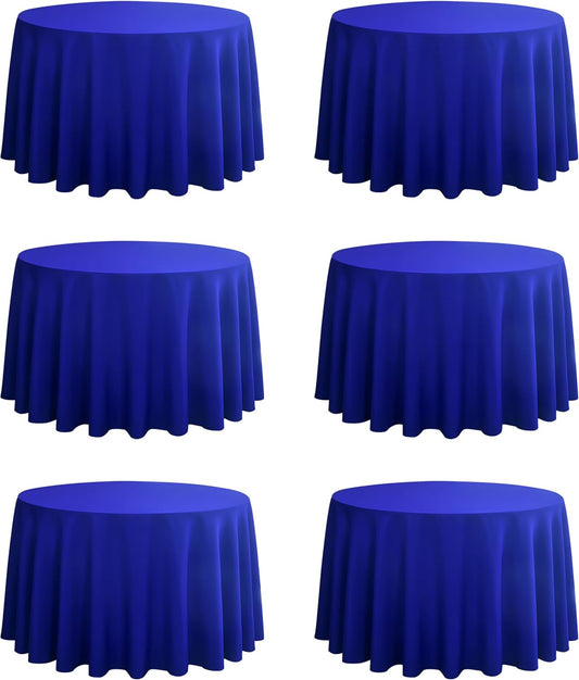 6-Pack Round 90-inch Royal Blue Table Cloths, Solid Stain and Wrinkle Resistant Circular Tablecloth, Premium Plain Weave Polyester Fabric Table Linen Covers for Hotel, Banquet