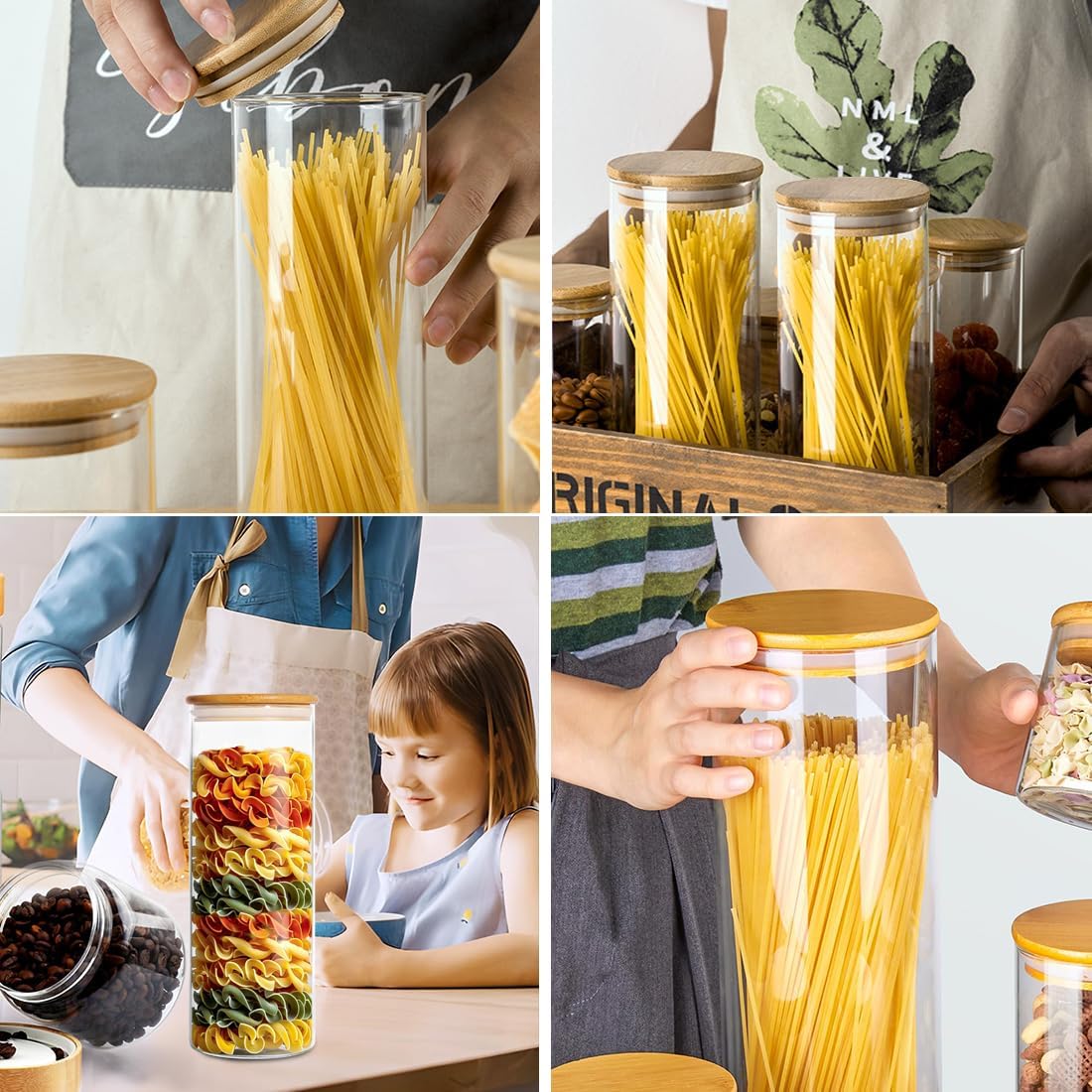 Glass Jars with Airtight Lids - Pasta, Cookie & Cereal Containers - 2100ml for Kitchen & Pantry Organization