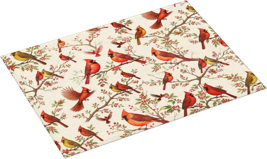 Red Cardinal Bird Floral Dish Drying Mats for Kitchen Counter & Sink, Absorbent Microfiber Cardinal Drying Pad for Dishes, 18" x 24" Foldable Kitchen Mat for Dining Area, Christmas Gifts, Home Decor