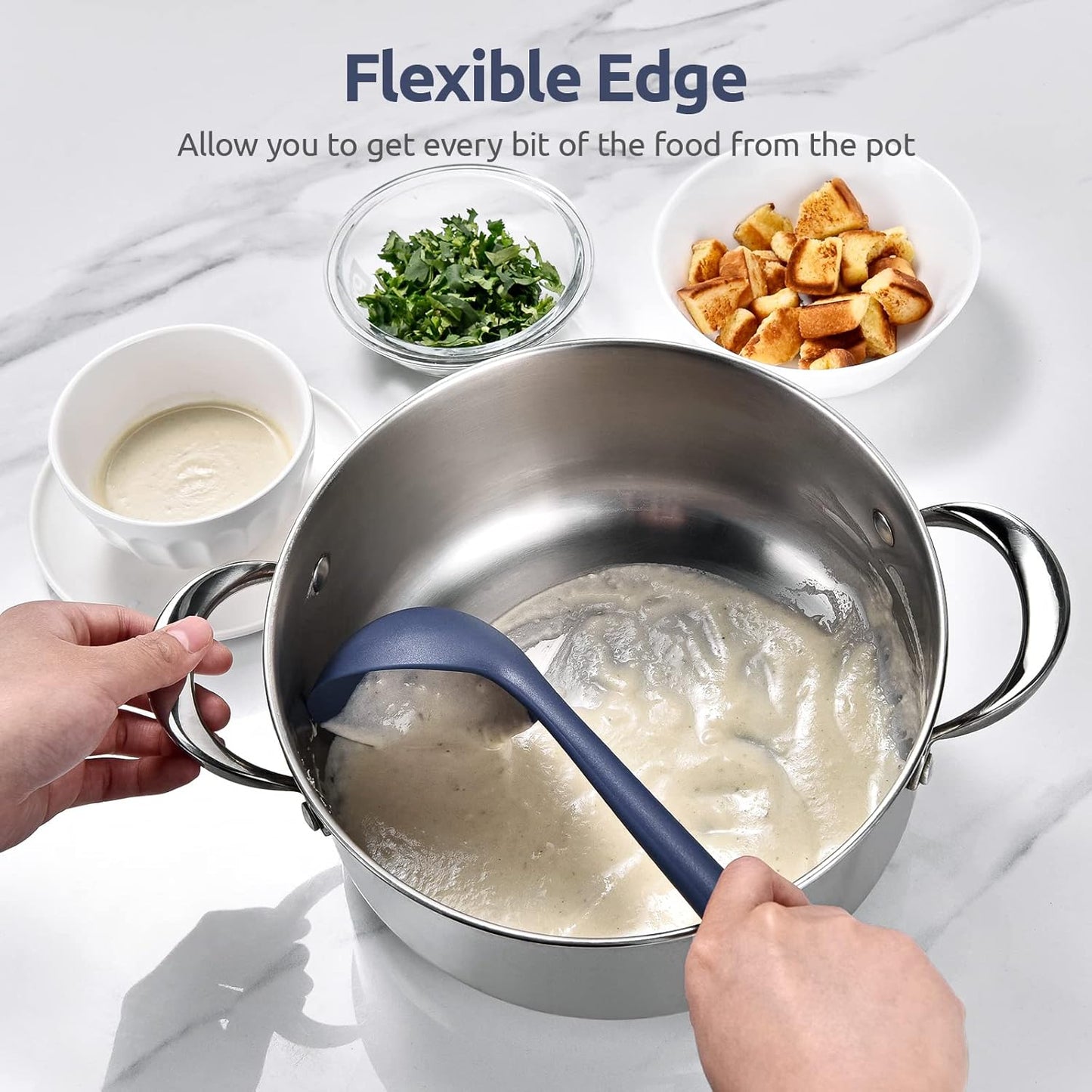 13 inch Silicone Soup Ladle: U-Taste 600ºF Heat Resistant 4 oz Large Non-stick Seamless Rubber Kitchen Deep Serving Spoon with Non Slip Long Handle for Cooking Sauce Stews Gravy (Midnight Blue)