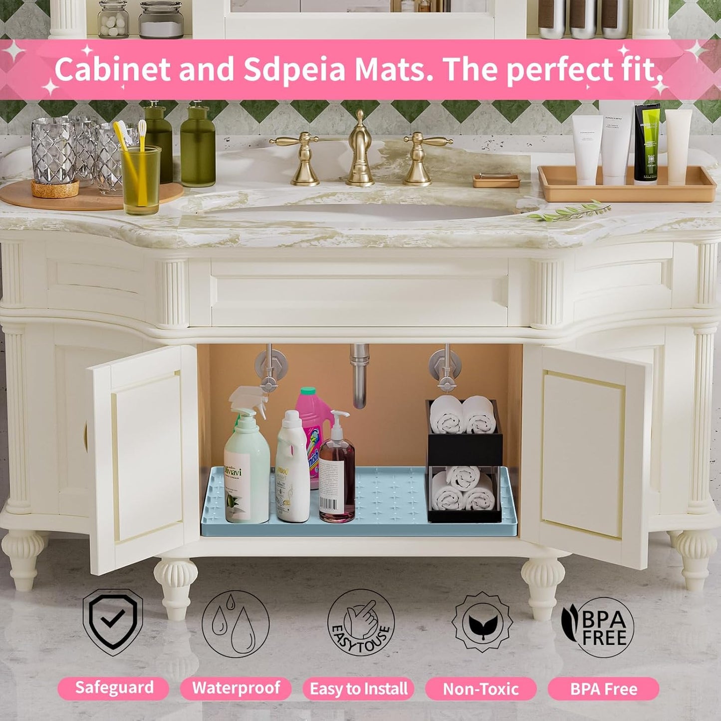 Sdpeia Under Sink Mat 22"×19" – Waterproof Silicone Cabinet Liner & Sink Protector for Kitchen & Bathroom, Multi-Purpose Organizers Tray for Pets, Laundry, Cat Litter Mat