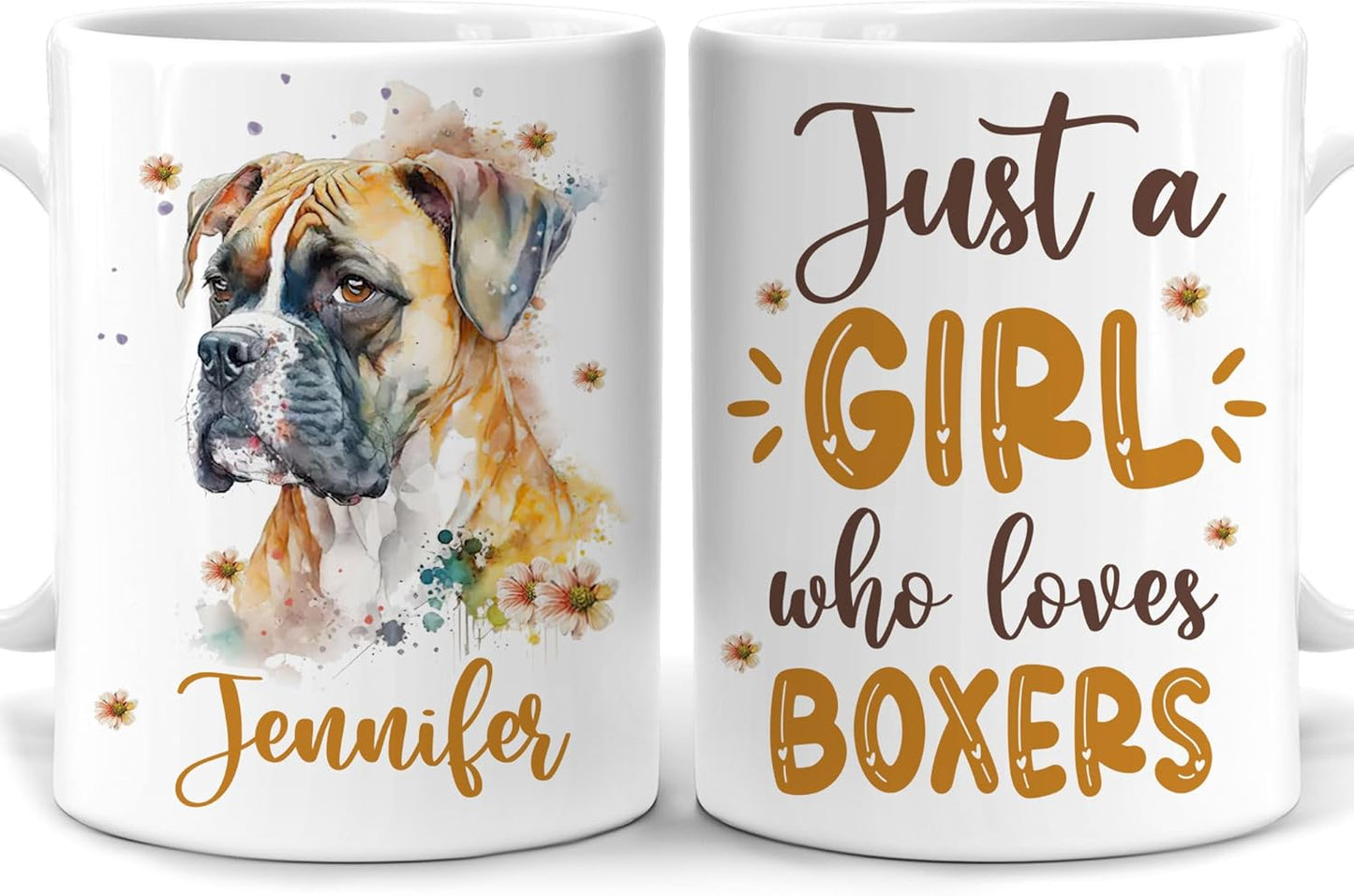 Hyturtle Personalized Gifts Boxer Lover - Just A Girl Who Loves Boxers Custom Name Ceramic Coffee Mug Cup 11oz - Idea Cute Dog Lover Gifts For Women, Girl Daughter On Birthday, Christmas