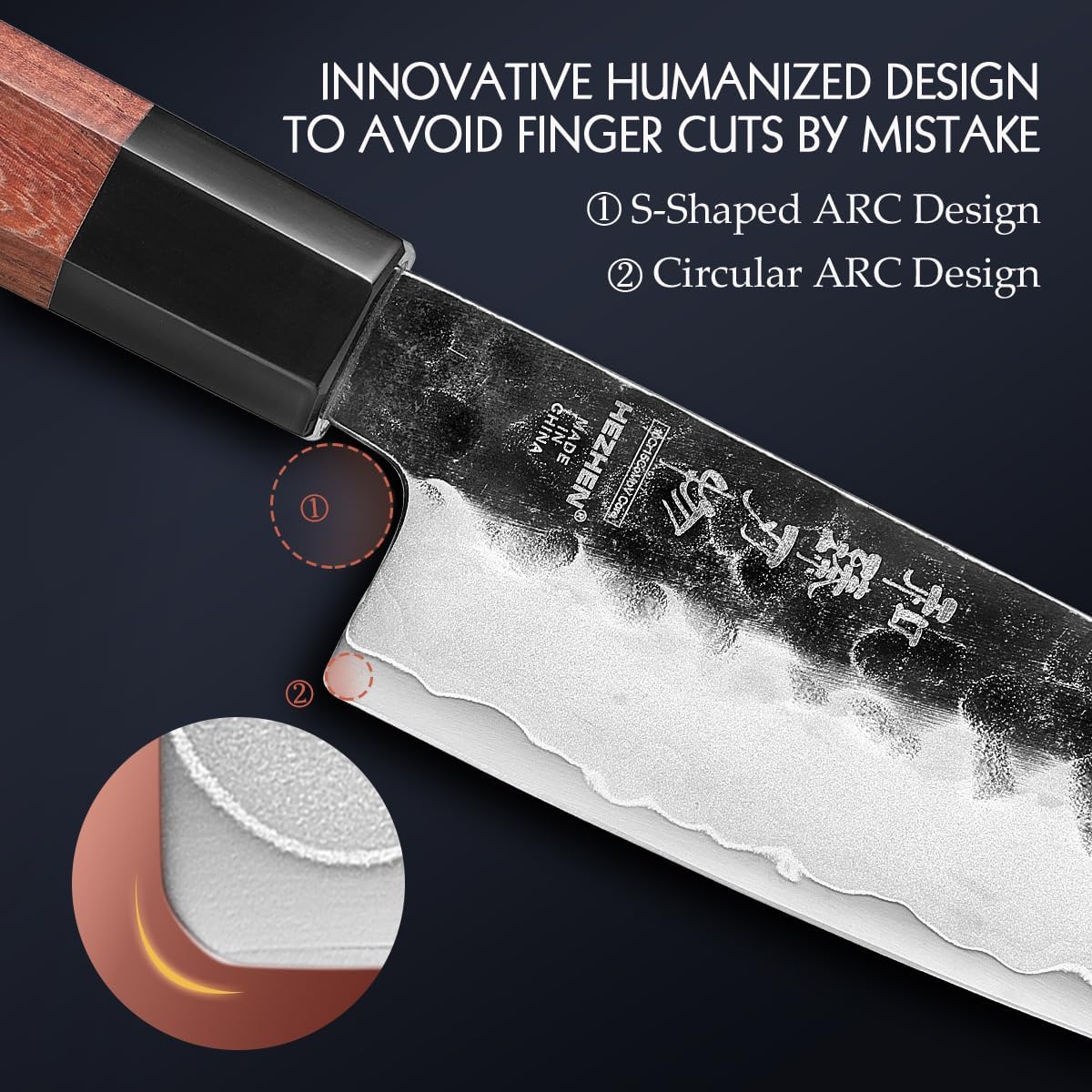 HEZHEN 5.5 Inches Santoku Knife, Three-layer Clad Steel, Professional small Japanese Chef Knife, Ultra Sharp Blade, Red Wood Octagonal Handle