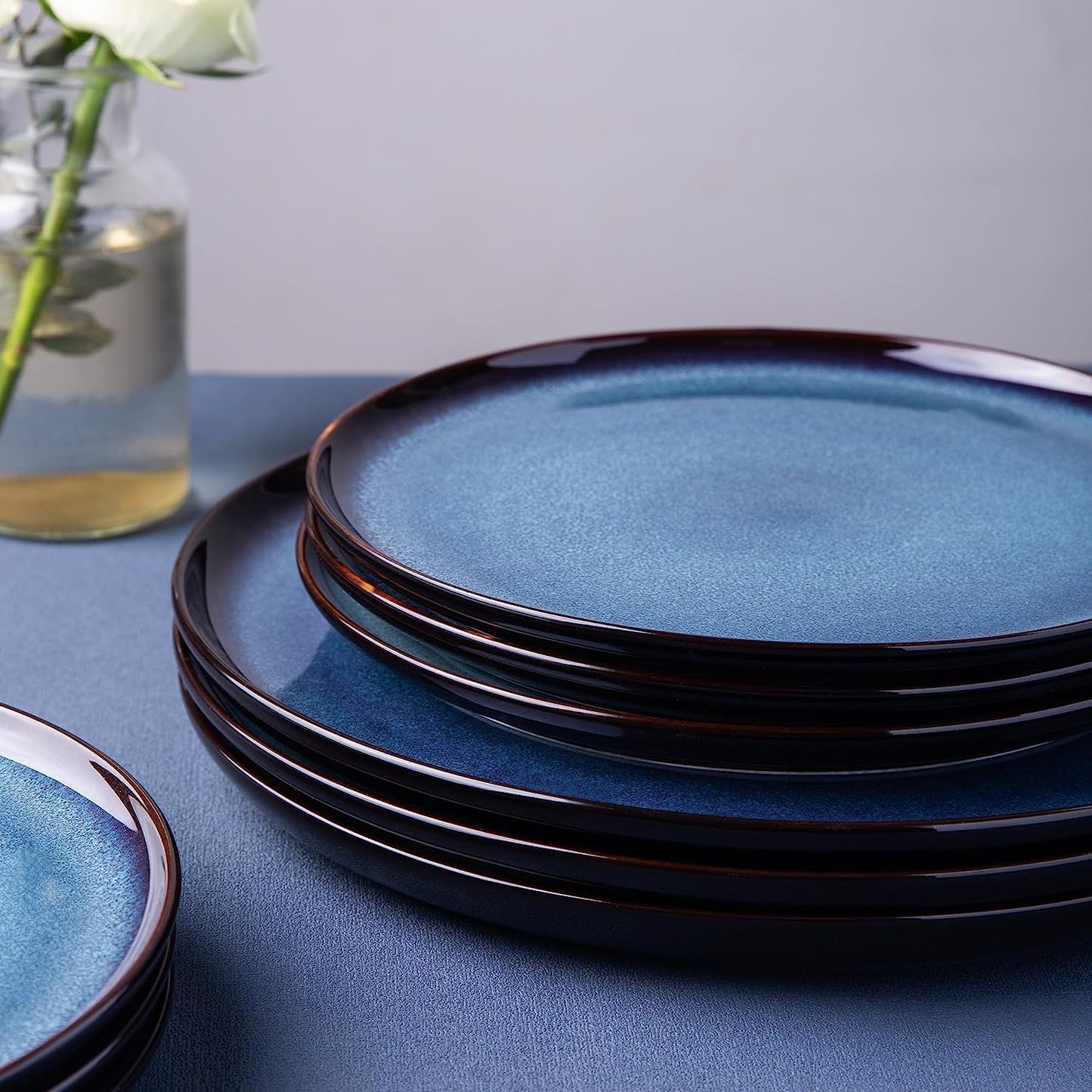 LeRatio Ceramic Dinnerware Sets for 4,Porcelain Plates and Bowls Sets,Handmade Reactive Glaze Dishes Set,Chip Resistant and Scratch Resistant | Oven&Dishwasher & Microwave Safe,Service for 4-Blue