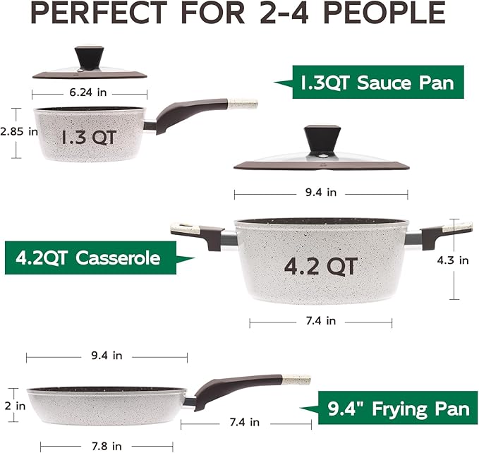 5Pcs Non Stick Pots and Pans Set | Ceramic Cookware Set with Stay-Cool Handles | PFAS-Free, Kitchen Utensils Set Pefect for Daily Cooking