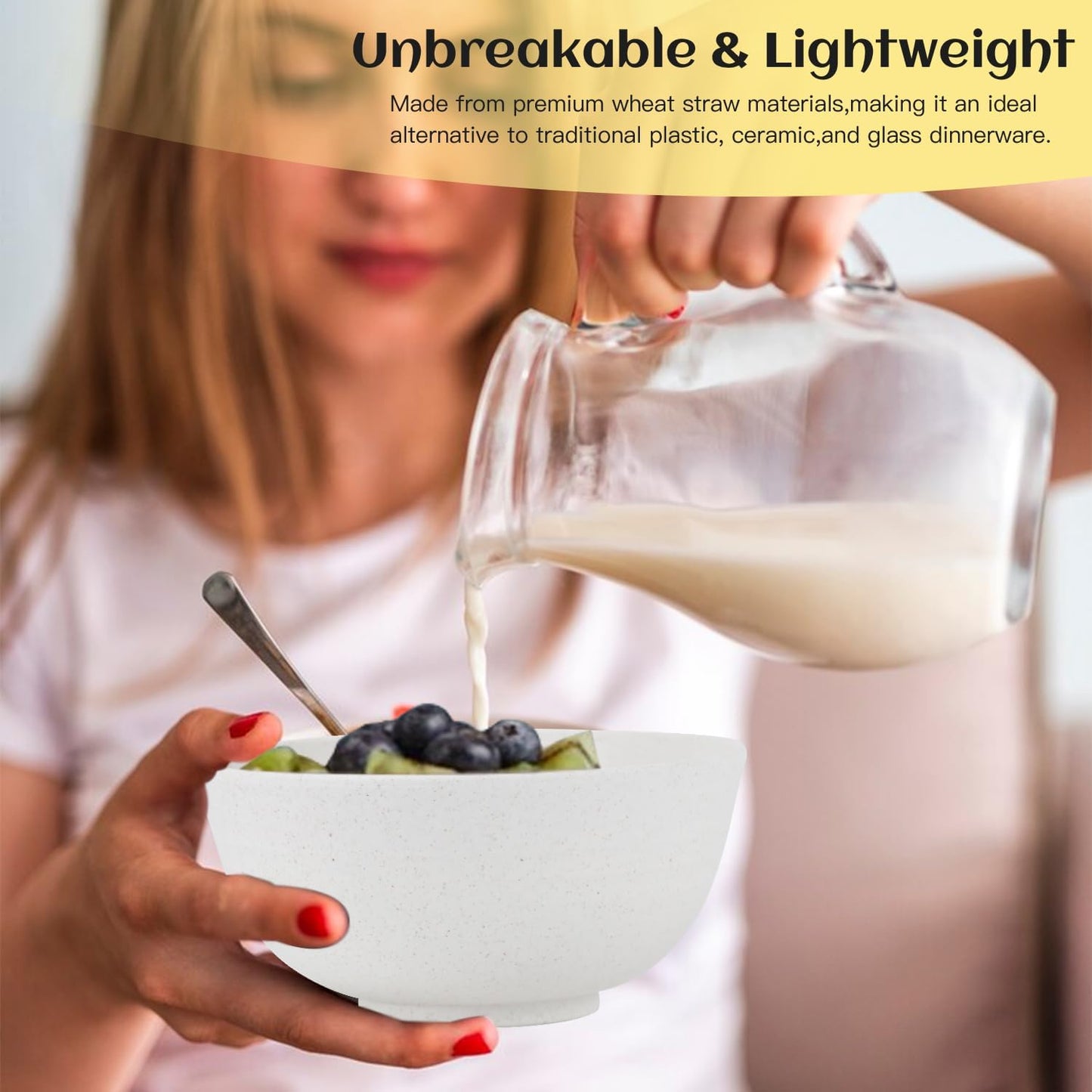 Homienly Wheat Straw Dinnerware Set,40-Piece Dish Set for 8, Dinner Plates, Dessert Plate, Cereal Bowls, Cups, Appetizer Plates,Reusable Dinner Plates Kids Plates and Bowls Sets, White