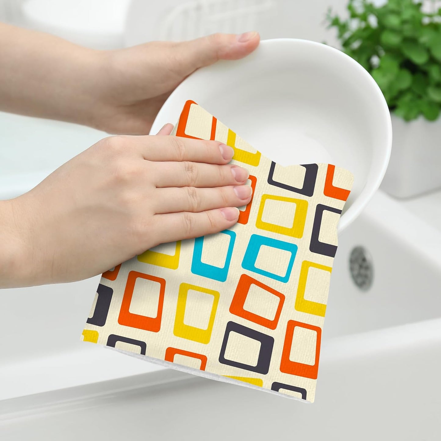 Cukemip Mid Century Modern Kitchen Towel Decorative Set of 2, Absorbent Retro Dish Towels Teal Towels for Kitchen Bar Baking Drying Cleaning,Housewarming Gifts for Women