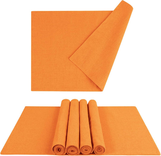 MANSPHIL Orange Cloth Placemats Set of 6 Double Layer Thick Fabric Table Mats Faux Linen Place Mats Heat Resistant Washable Wrinkle Free Dining Kitchen Table Decor, 13x19 Inch Oeko Tex Placemat