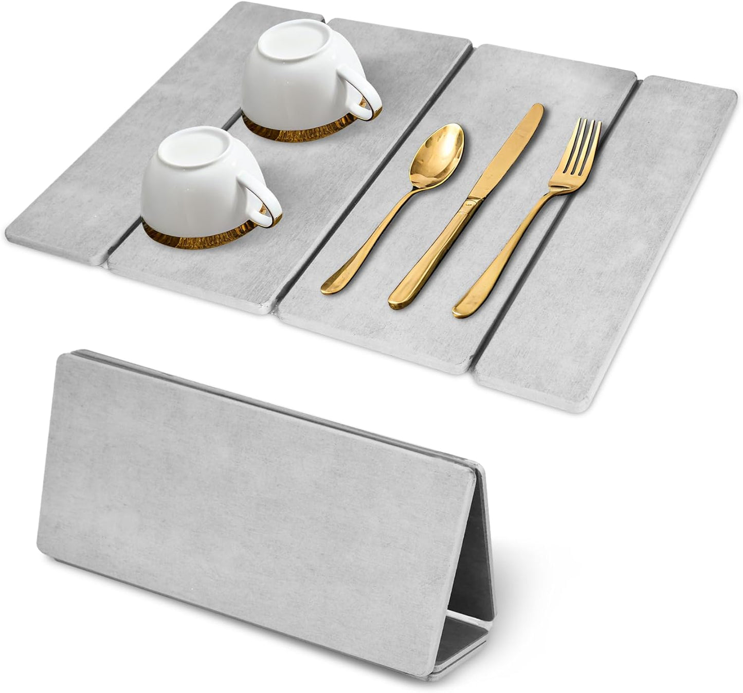 Stone Dish Drying Mat for Kitchen Counter，24x16 Collapsible Diatomaceous Earth Mats， Quick Drying Absorbent Dish Mat,Non-Slip Countertop & Bath Mat for Dishes Cups Bottles,Light Gray