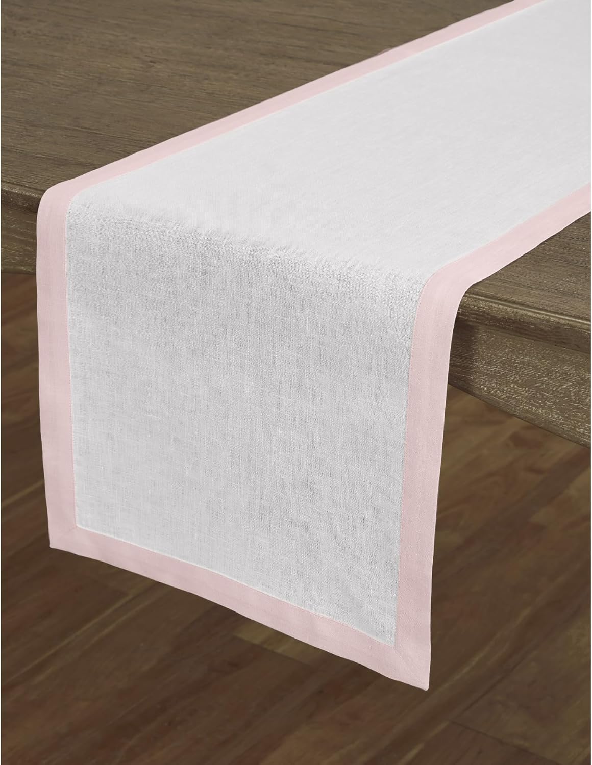 Solino Home Linen Table Runner 72 Inches Long - 100% Pure Linen Blush Pink and White Dining Table Runner 14 x 72 Inch for Halloween - Classic