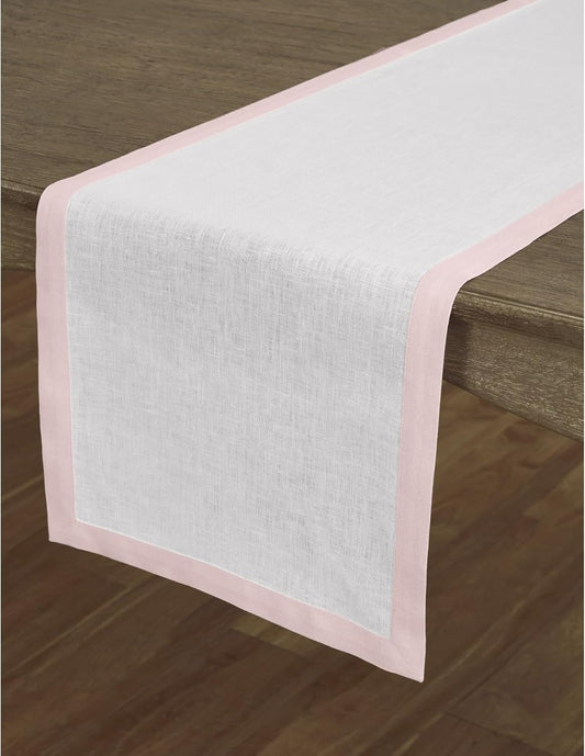 Solino Home Linen Table Runner 60 Inches - 100% Pure Linen Blush Pink and White Small Table Runner 14 x 60 Inch Ideal for Dresser and Coffee Tables - Halloween - Classic