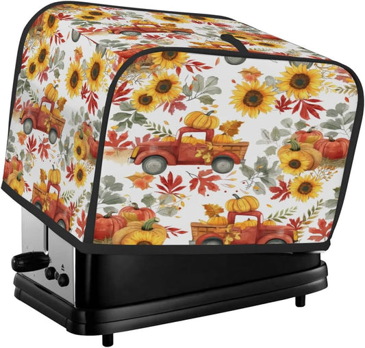 4 Slice Fall Toaster Cover,Thanksgiving Farm Truck Sunflower Small Kitchen Appliance Bread Machine Cover with Pockets,Dust & Fingerprint Protection