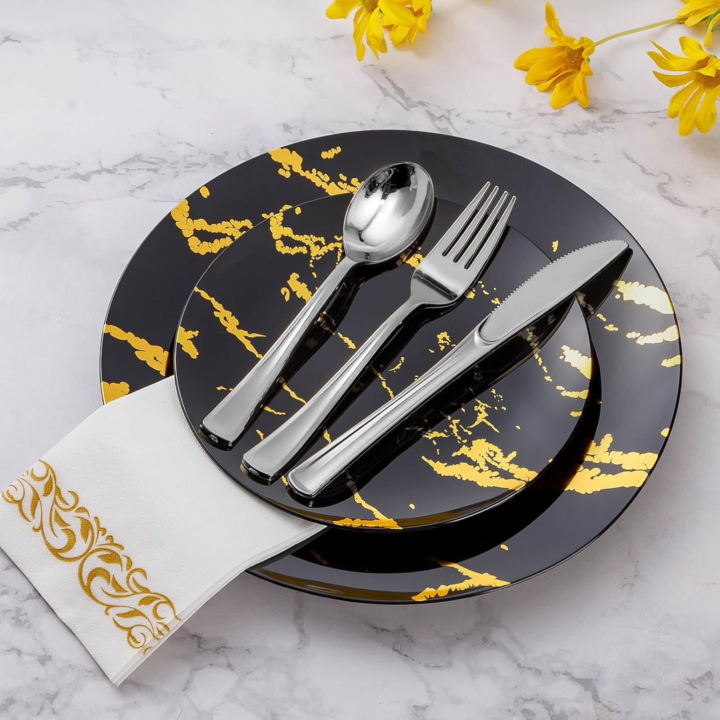 Goodluck 150PCS Silver Plastic Silverware, Silver Utensil Disposable, Plastic Cutlery Set of 50 Forks, 50 Spoons, 50 Knives for Wedding, Party, Christmas