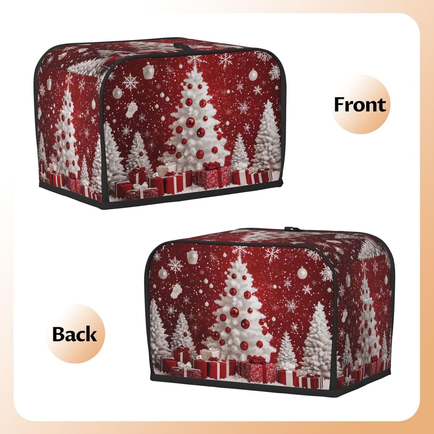 Toaster Cover 2 Slice Red Christmas Tree Ball Xmas Kitchen Small Appliance Covers with Pockets Dust and Fingerprint Protection