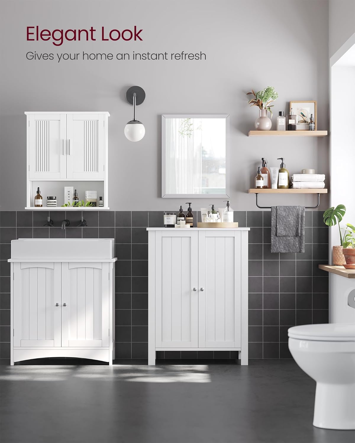 VASAGLE Floor Storage Cabinet, Freestanding Storage Unit with 2 Adjustable Shelves, for Bathroom Living Room Dining Kitchen, 11.8 x 23.6 x 31.5 Inches, White UBCB60W