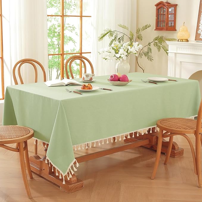 JIALE Spring Tablecloth, Heavy Duty Linen Style Textured Table Cloth Rectangle Tables, Wrinkle-Free Washable Waterproof Table Cover for Kitchen, Dining, Parties, 55"x55", Sage Green