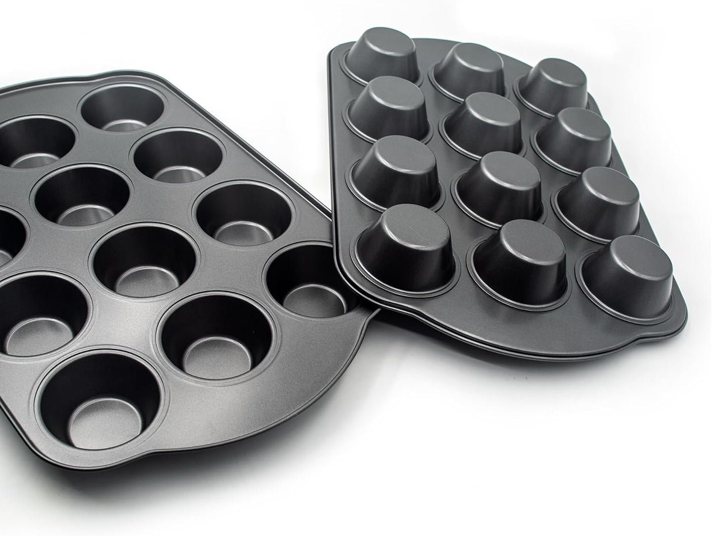 Non-Stick Standard Muffin Pans, 2.95" 12-Cup Set of 2 Baking Pans, Heavy Duty Carbon Steel Tins for Standard Muffins & Cupcakes
