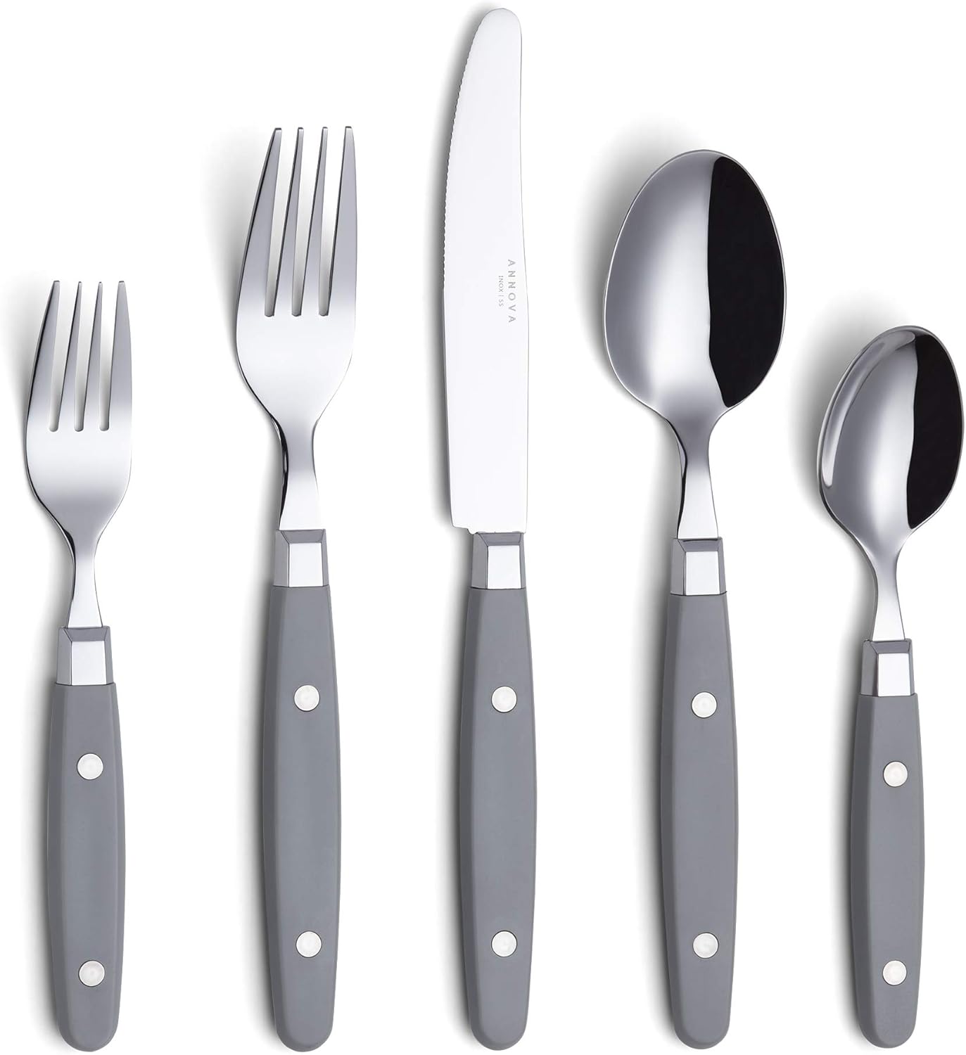ANNOVA Silverware Set, Retro/Rivet Colorful Stainless Steel Tableware Kitchen Flatware Set Utensils, Includes Dinner Knives, Forks, Spoons, Salad Forks & Dessert Spoons (Gray, 20 Pieces)