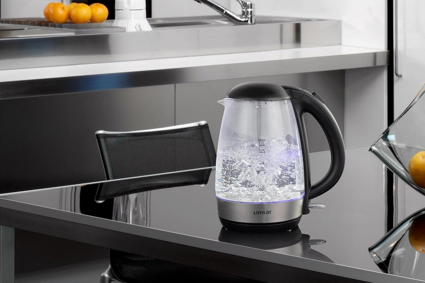 Glass Kettle (Black) for Boiling Water, Hot Water Boiler, Wide Opening & Automatic Shut Off, Easy Clean Wide Opening,Coffee & Tea Kettle