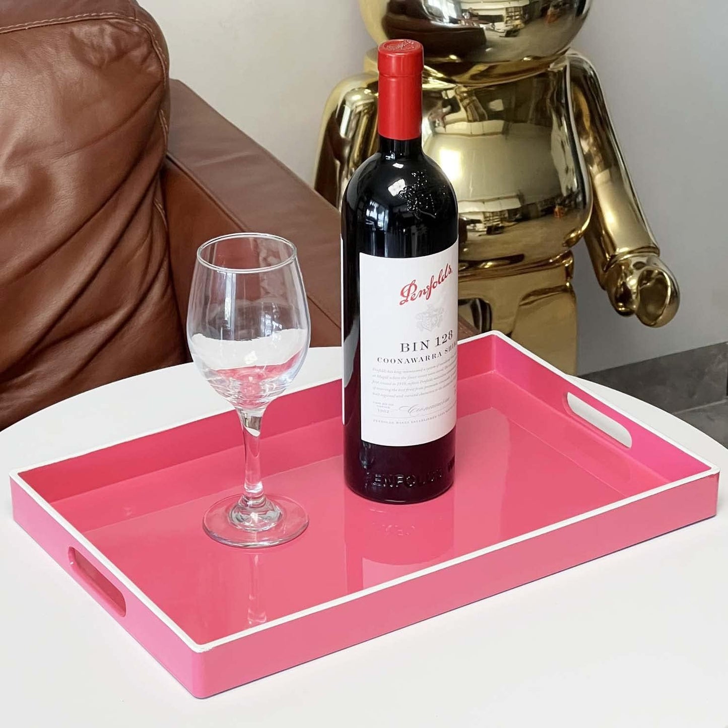 Zosenley Decorative Tray, Rectangular Plastic Tray with Handles, Modern Vanity Tray and Serving Tray for Bathroom, Kitchen, Ottoman and Coffee Table, 15.6" x 10.2" (Rose Pink)