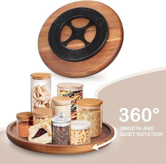 Acacia Wood Bathroom Vanity Tray Round Lazy Susan Organizer for Table Top Kitchen Sink Soap Tray Large Wooden Lazy Susan Turntable Kitchen Counter Perfume Rotating Tray for Bathroom Decor Accessories