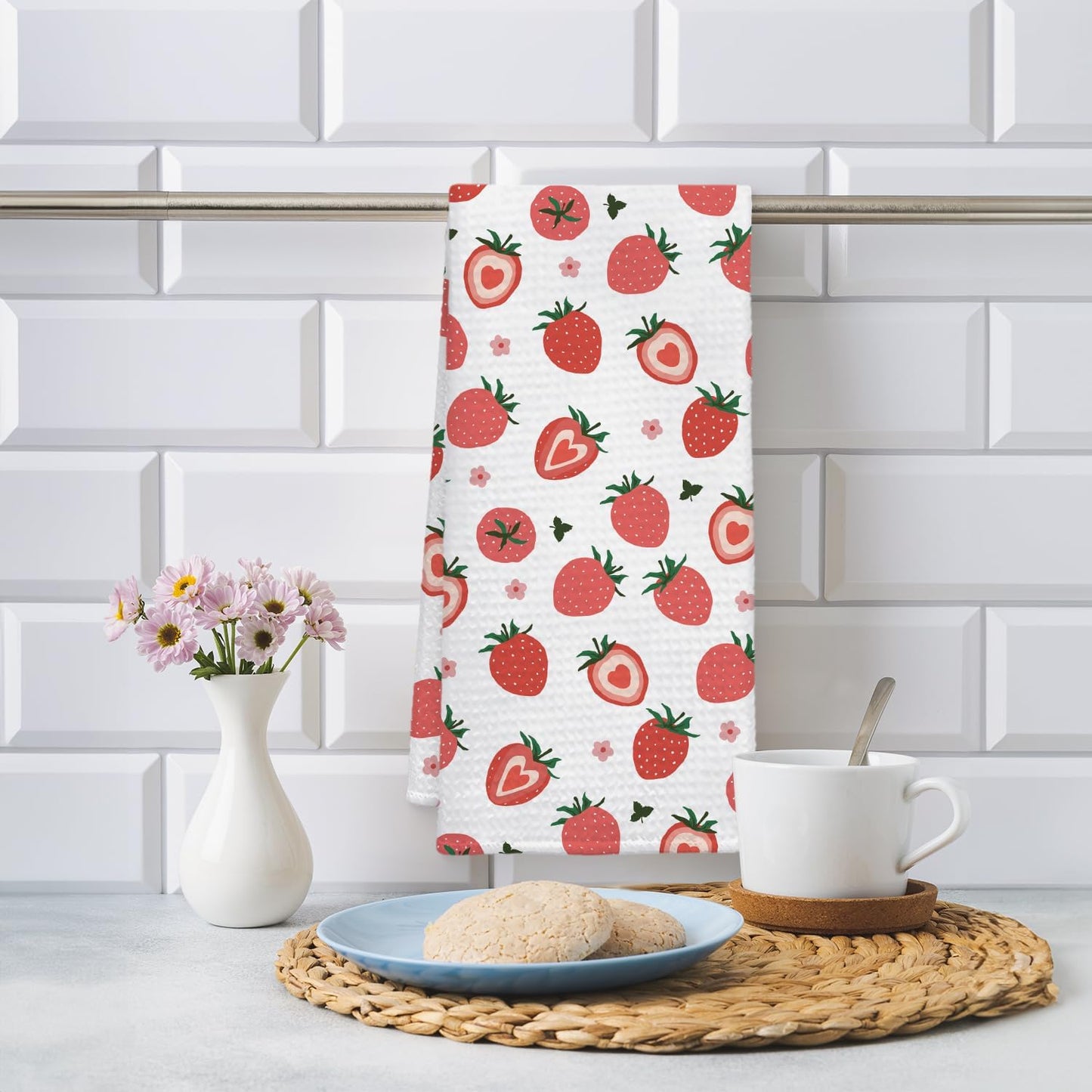 Strawberry Decor Kitchen Towel, Strawberry Hand Towel Dish Towel for Kitchen Bathroom Decor, Fruit Lover Gifts, 16x24 Inches