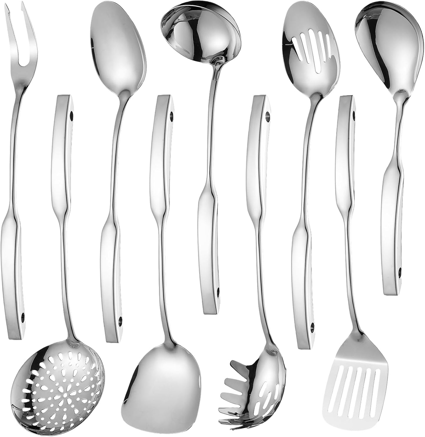9PCS Silverware Set for 304 Stainless Steel Kitchen Utensils Set Cooking Utensil Set, 15 Inches All Metal Cooking Tools Wok Kitchen Cookware Set with Spatula Useful Pots and Pans Accessories