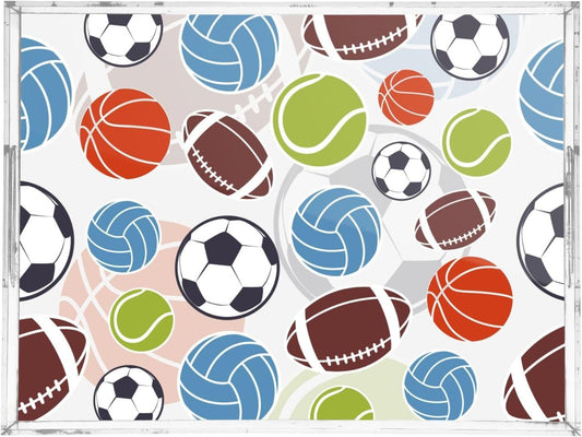 Acrylic Serving Tray with Handles Spill Proof Kitchen Storage Tray Clear Decorative Tray Makeup Drawer Organizer Storage Tray for Bathroom Living Room Ottoman 15.7x11.8Inches