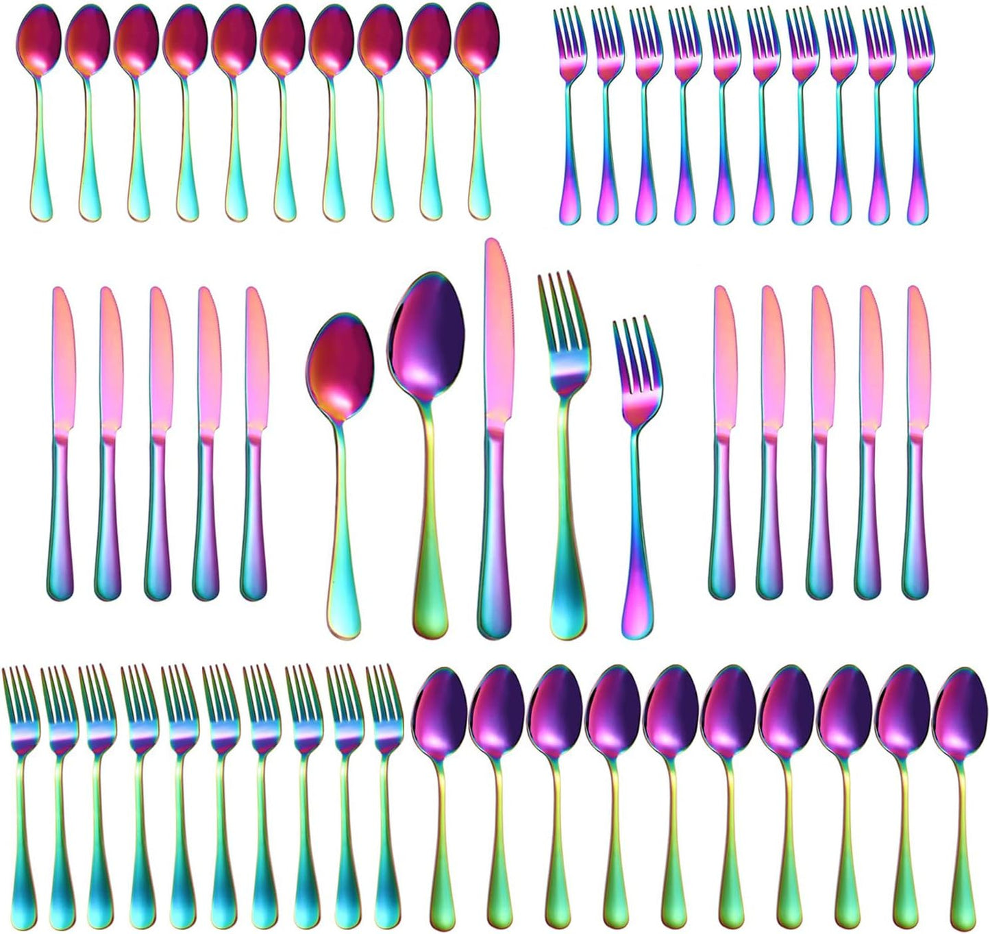 50 Pcs Rainbow Silverware Set for 10, Food Grade Stainless Steel Flatware Set, Eating Utensils Sets Include Fork/Knife/Spoon,Home Kitchen Tableware Set, Reusable Cutlery Set, Dishwasher Safe