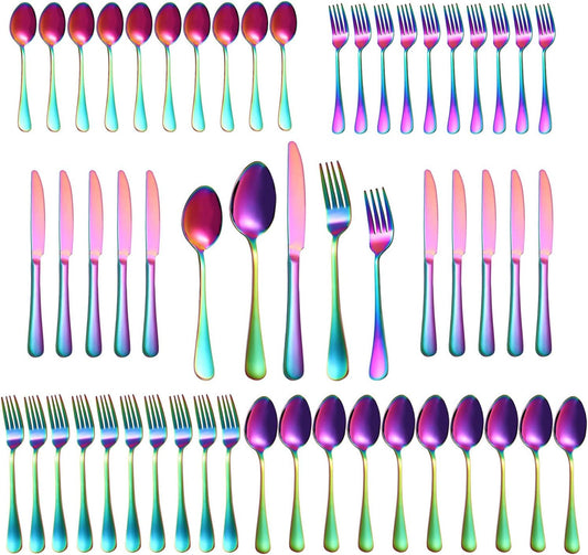 50 Pcs Rainbow Silverware Set for 10, Food Grade Stainless Steel Flatware Set, Eating Utensils Sets Include Fork/Knife/Spoon,Home Kitchen Tableware Set, Reusable Cutlery Set, Dishwasher Safe