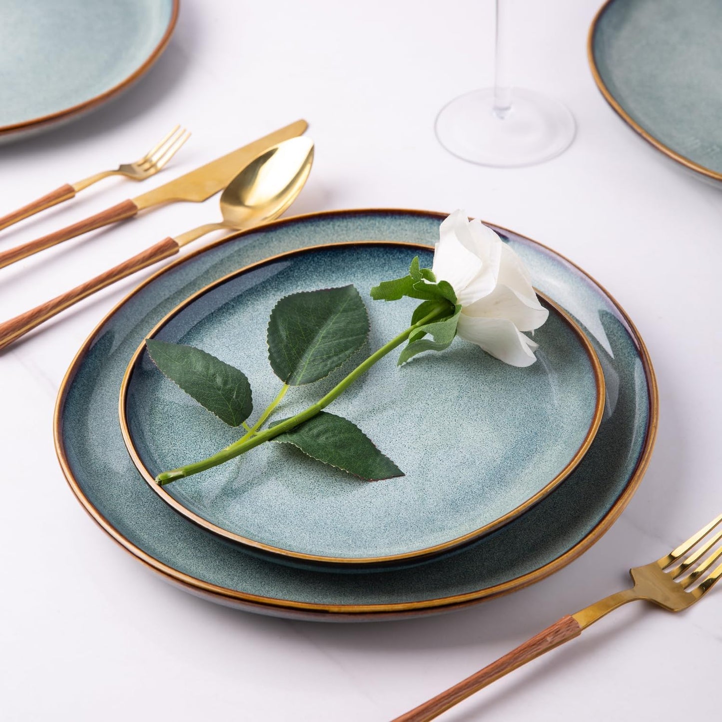 AmorArc Ceramic Plates Set of 6, 8.5 Inch Handmade Reactive Glaze Stoneware Plates set for Dessert, Salad, Appetizer, Small Dinner dishes, Microwave & Dishwasher Safe, Scratch Resistant