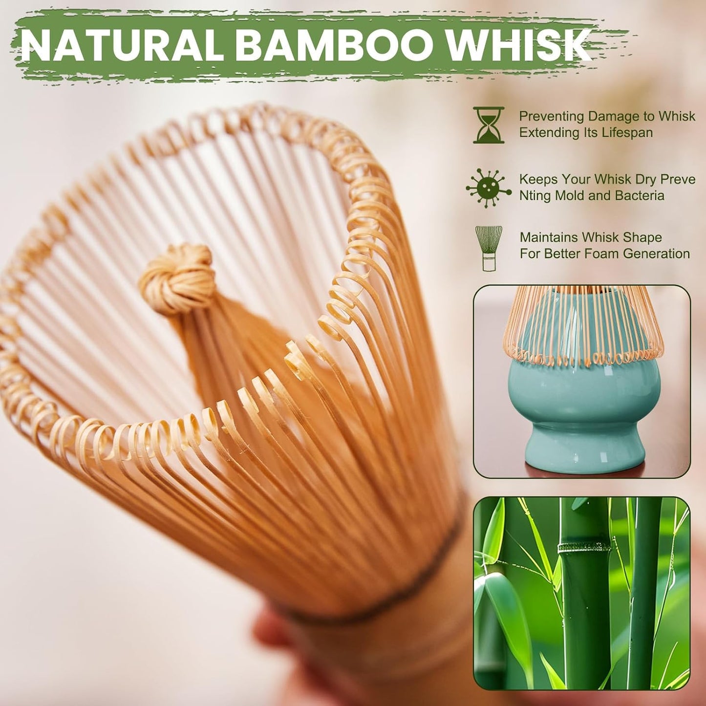 Matcha Whisk Set, Sakura Blue Ceramic Matcha Set Includes Matcha Bowl, Matcha Whisk (Chasen) and Holder, Sifter, Bamboo Scoop & Spoon - 6 Pcs Matcha Kit for Matcha Lovers