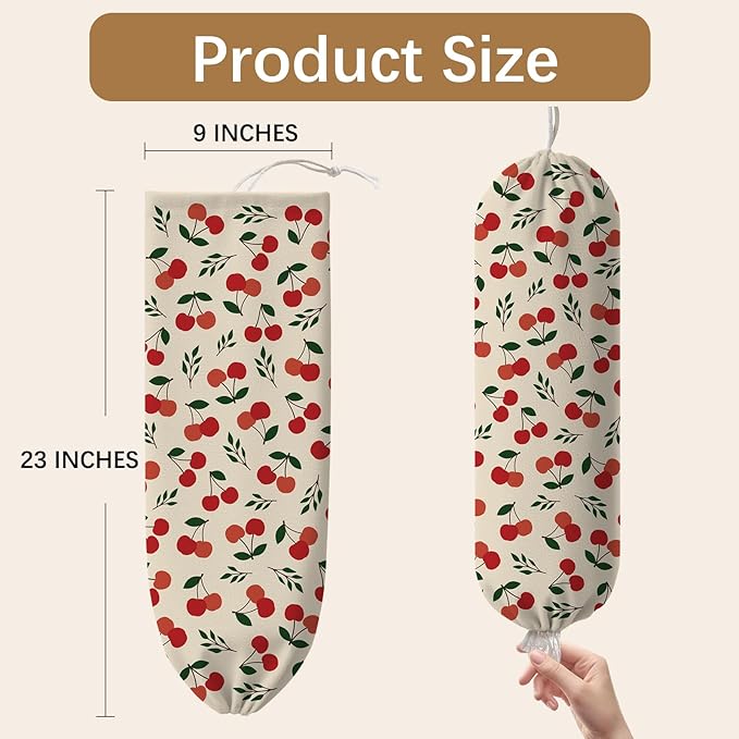 Plastic Bag Holder Cherry Bag Holder Dispenser, Plastic Grocery Bag Organizer & Wall Mount Paper Trash Bags Saver Storage for Kitchen Home Pantry Decor, Shopping Bags Storage Dispenser