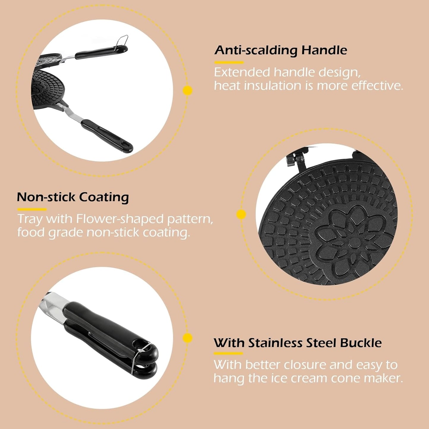 Dyna-Living Waffle Cone Maker Non-stick Ice Cream Cone Maker 6.7 inches Ice Cream Cone Waffle Maker Household Egg Roll Maker Waffle Bowl Machine for DIY Ice Cream Waffle Cone Desserts