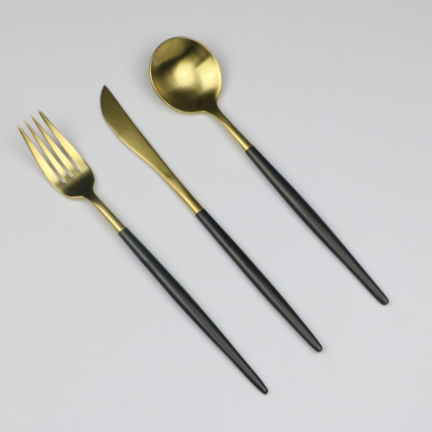 5-Pieces Luxury Black Handle Gold 18/10 Stainless Steel Flatware Set, Matte Finish, Service for 1