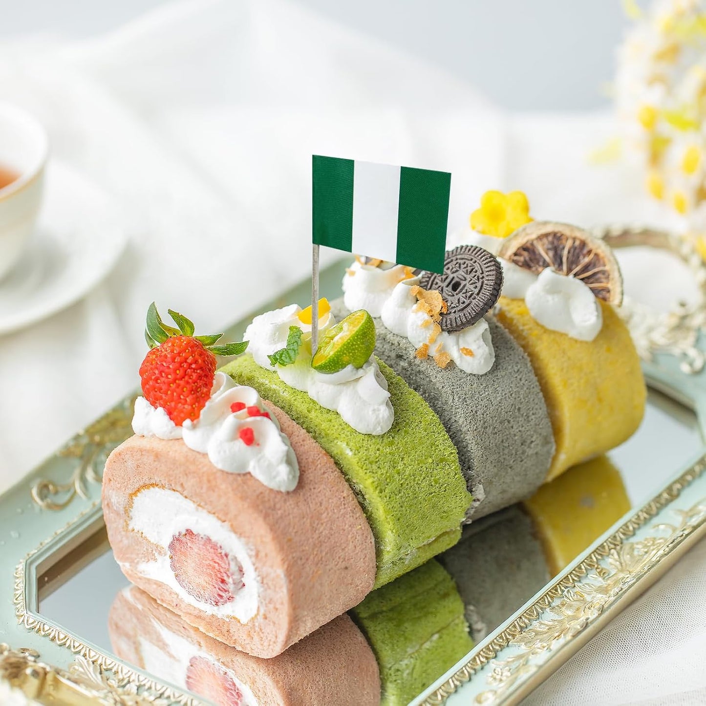 100 Pcs Nigeria Flag Nigerian Toothpick Flags, Small Mini Stick Cupcake Toppers Nigerian Flags Cocktail Picks