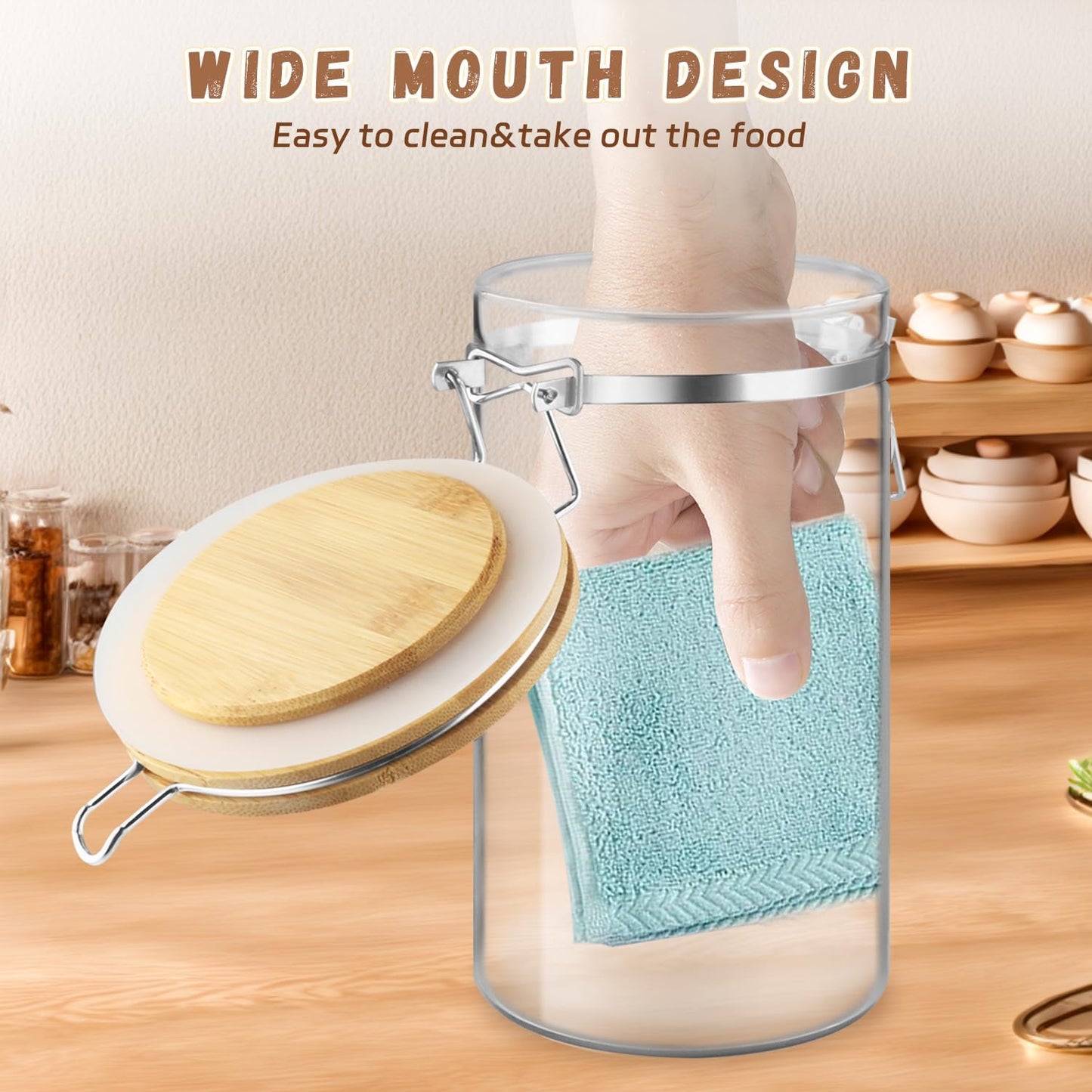 Set Of 2 Glass Jar With Bamboo Lids Empty Food Storage Jars With Locking Clamp Kitchen Canisters Glass Sealed Jar Container For Coffee Beans Sugar Tea Spices And More (1250ml/41.7oz)