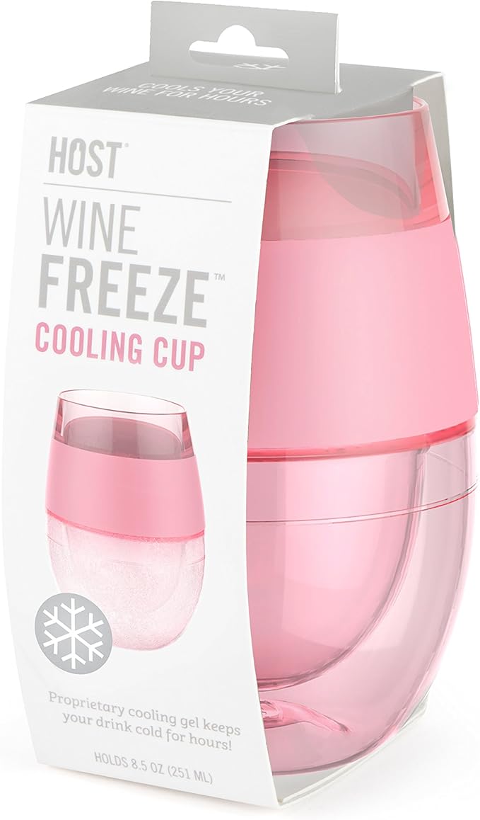HOST Wine Freeze Cooling Cup, Plastic Double Wall Insulated Freezable Drink Chilling Tumbler with Freezing Gel Wine Glasses for Red and White Wine, Set of 1, 8.5 oz, Pink