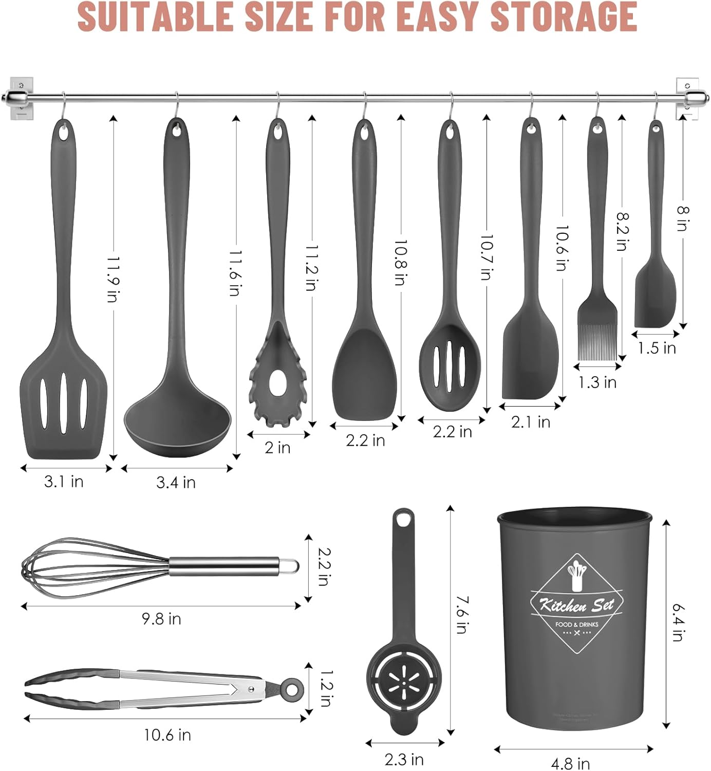 Kitchen Utensils Set-12 Pieces Silicone Cooking Utensils Set (Dishwasher Safe) 392°F Heat Resistant Spatula Set, Nonstick Cookware