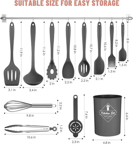 Kitchen Utensils Set-12 Pieces Silicone Cooking Utensils Set (Dishwasher Safe) 392°F Heat Resistant Spatula Set, Nonstick Cookware