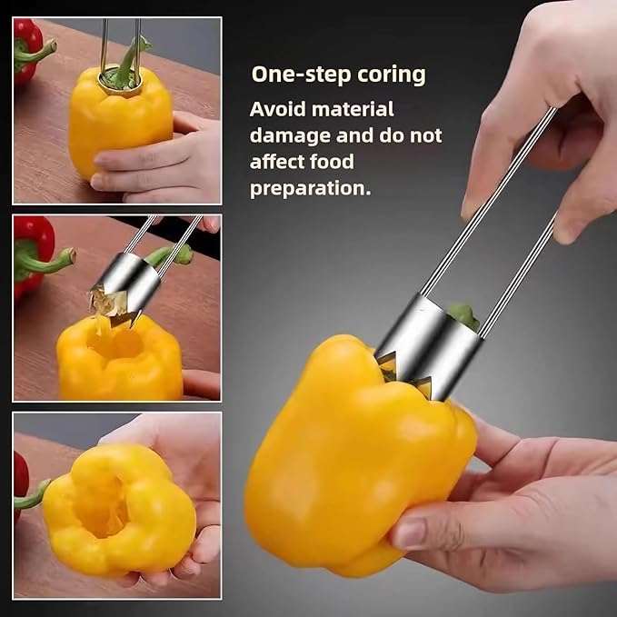 Fruit and Vegetable Corer Pepper Seed Apple Remover Bell Pepper Tomato Corer Tool Stainless Steel Kitchen Gadget (Pepper Apple Corer Slicing)