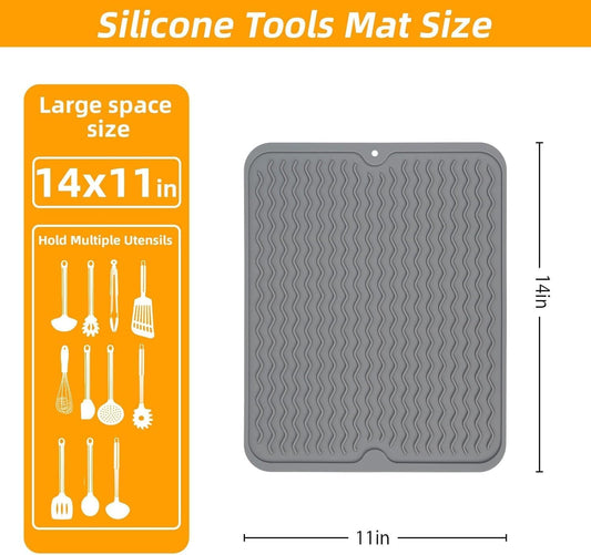 Blackstone Griddle Accessories Silicone Grill Side Shelf Tool Mat, Outdoor BBQ Spatula Mat, with Drip Pad Kitchen Countertop Heat Resistant Mat (Grey)