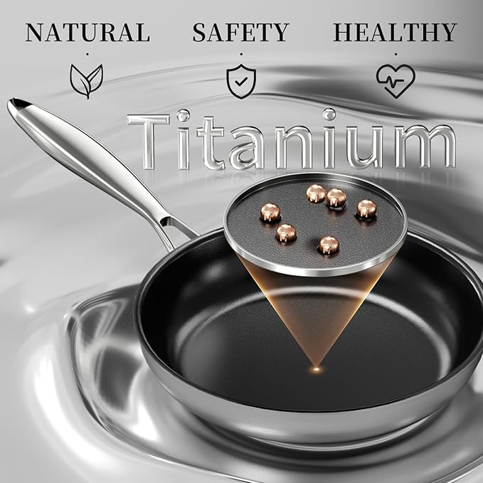 Innerwell Stainless Steel Frying Pan Set, Titanium Ceramic 10” and 12” Non Stick Frying Pan Skillet Set with Lids, No Toxic Nonstick Egg Omelet Cooking Pan Set, Induction Compatible, PFAS&PTFE Free