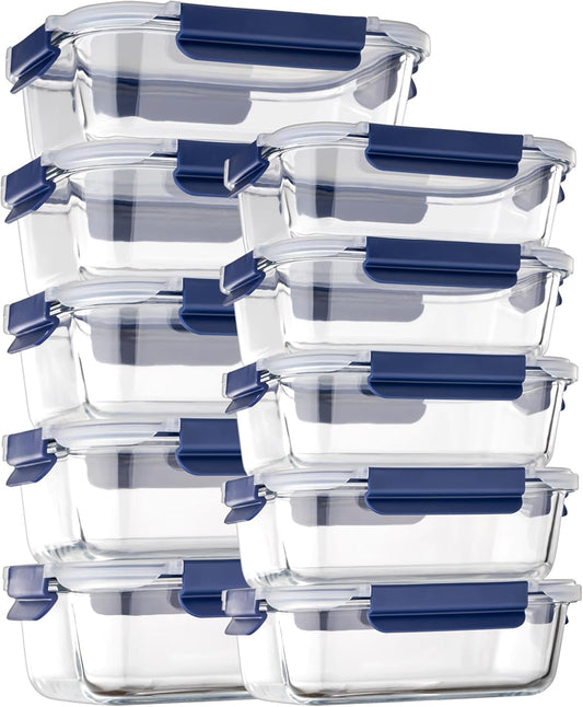 Glass Food Storage Containers with Lids Airtight, [10 Pack] Glass Meal Prep Containers, Storage Container Set with Bpa-free Lid for Food, Lunch Bento Box