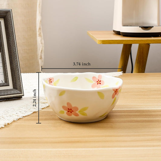 Koythin Ceramic Cereal Bowl, Cute Flowers Pattern Kitchen Bowls for Cereal, Salad, Pasta, Soup, Dessert, Serving, Home Decor, Microwave and Dishwasher Safe (Retro Pink Flower)