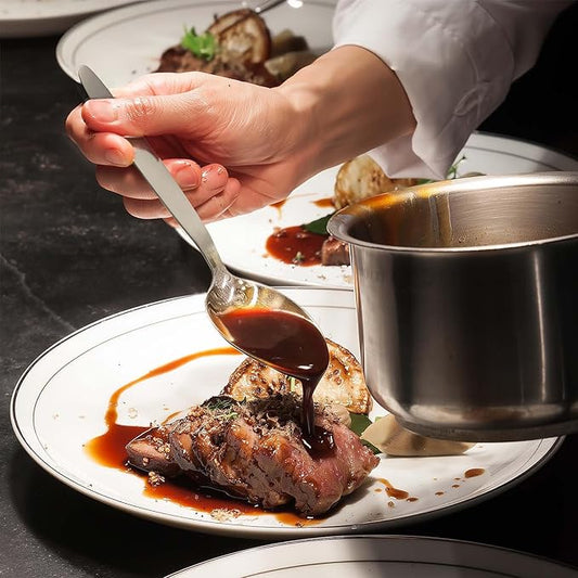 Chef Kunz Spoon | Silver Stainless Steel 2 Tbsp Basting Spoon, 9 Inch Solid Sauce Spoons, Big Serving Spoons Stainless Steel, Plating & Quenelle & Cooking